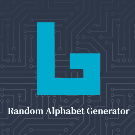 Random Alphabet Generator logo featuring a stylized blue 'L' on a circuit board background, with the text 'Random Alphabet Generator' below it